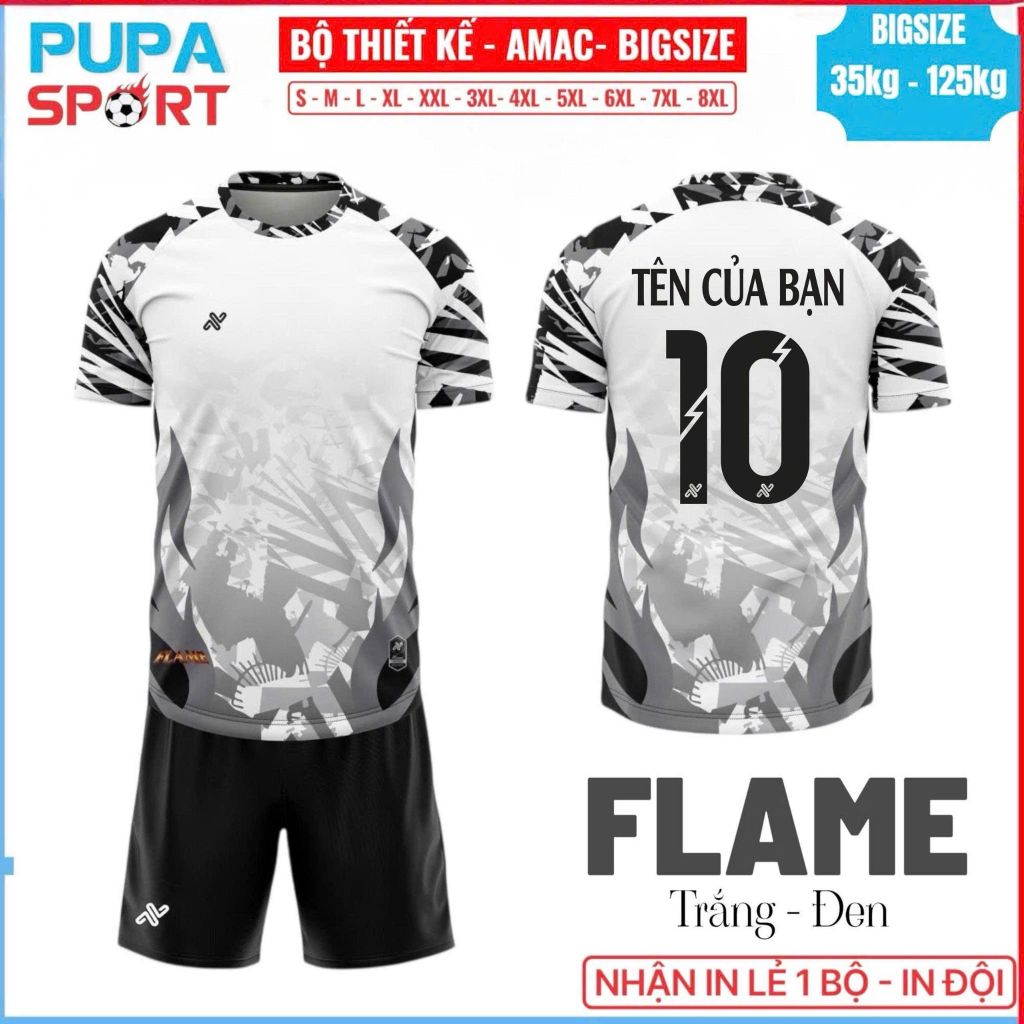 AMAC - BỘ KHÔNG LOGO FLAME - TRẮNG ĐEN
