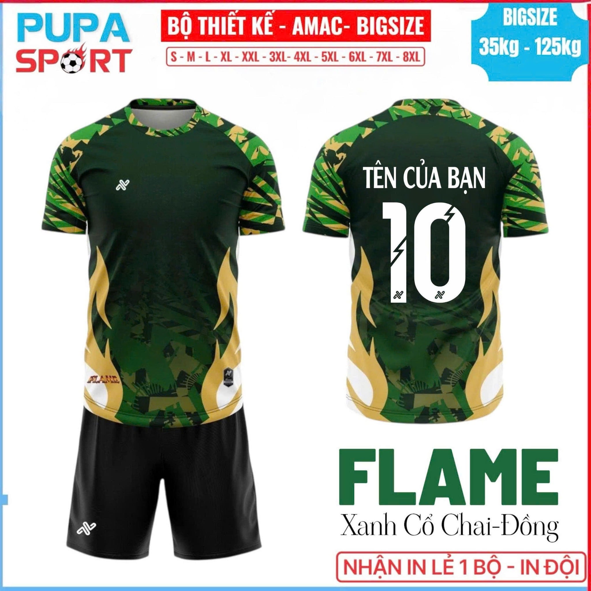 AMAC - BỘ KHÔNG LOGO FLAME - XANH CỎ CHAI ĐỒNG