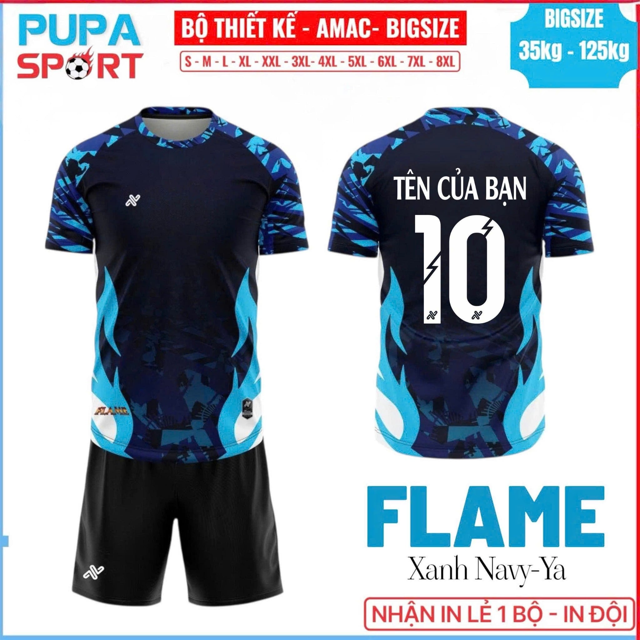 AMAC - BỘ KHÔNG LOGO FLAME - XANH NAVY DA