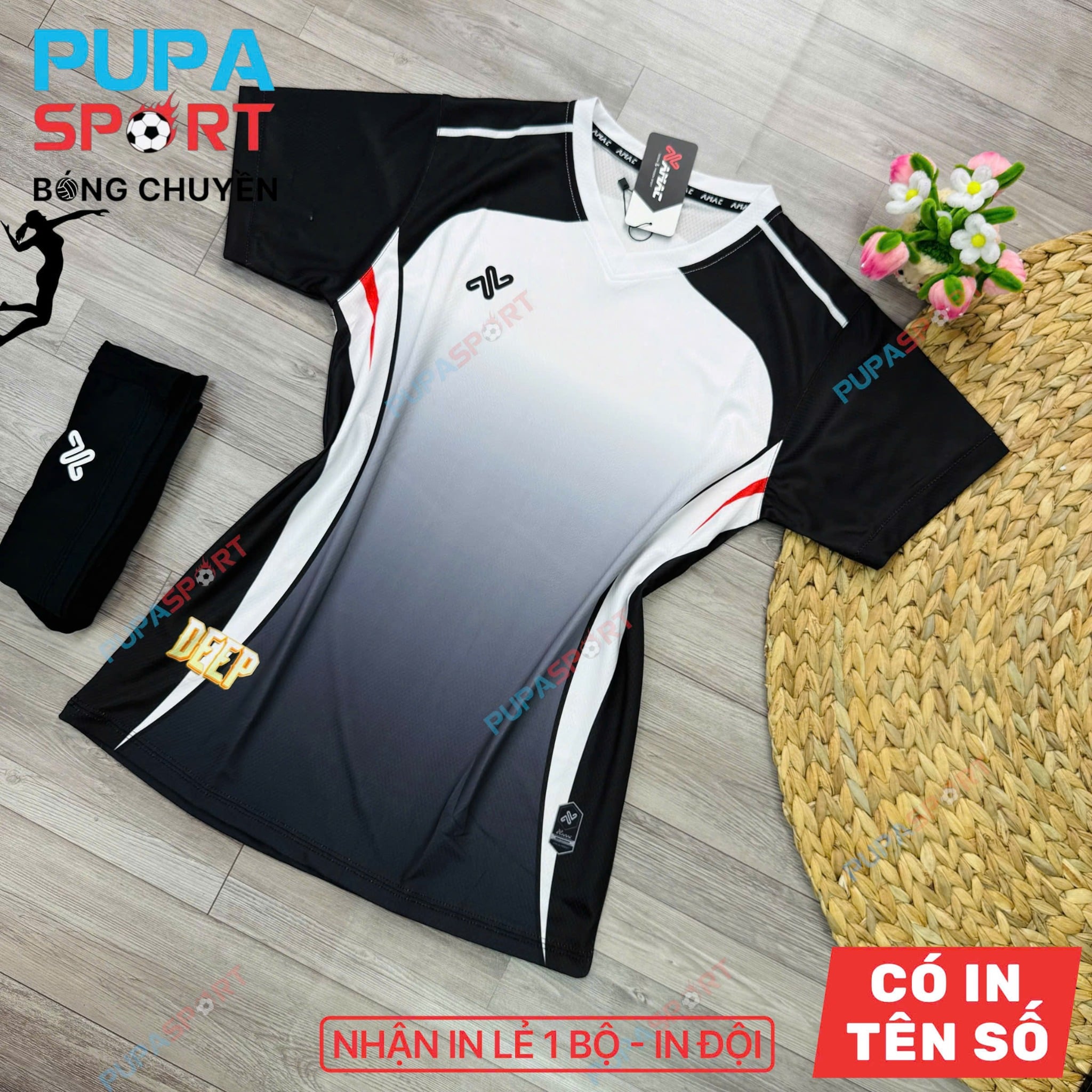 AMAC - BỘ BÓNG CHUYỀN - BC DEEP ( NỮ ) - MÀU TRẮNG ĐEN