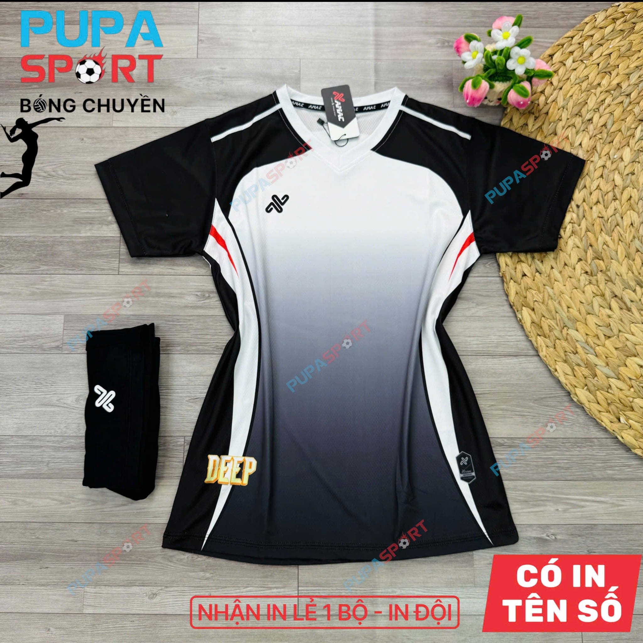 AMAC - BỘ BÓNG CHUYỀN - BC DEEP ( NỮ ) - MÀU TRẮNG ĐEN