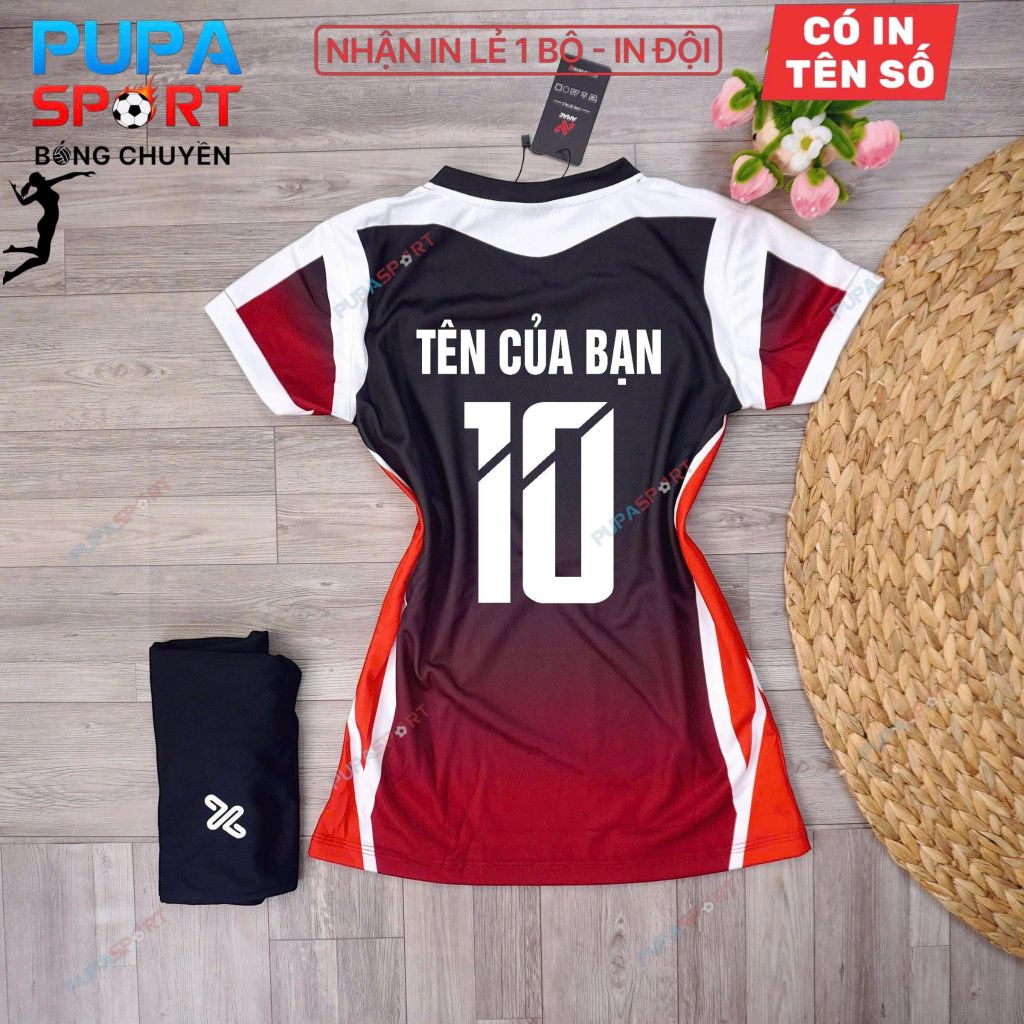 AMAC - BỘ BÓNG CHUYỀN - CHAMPION ( NỮ ) - MÀU ĐEN ĐỎ ĐẬM