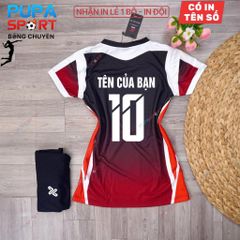 AMAC - BỘ BÓNG CHUYỀN - CHAMPION ( NỮ ) - MÀU ĐEN ĐỎ ĐẬM