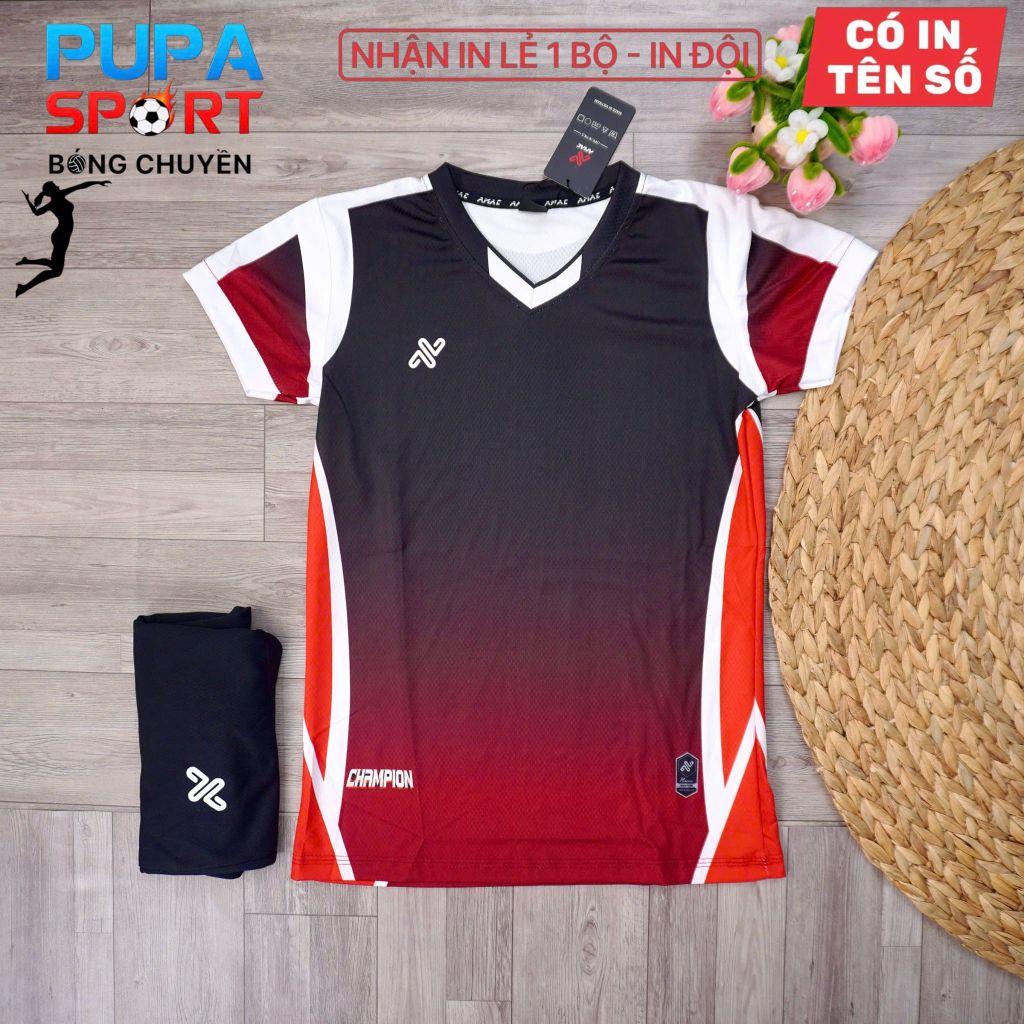 AMAC - BỘ BÓNG CHUYỀN - CHAMPION ( NAM ) - MÀU ĐEN ĐỎ ĐẬM