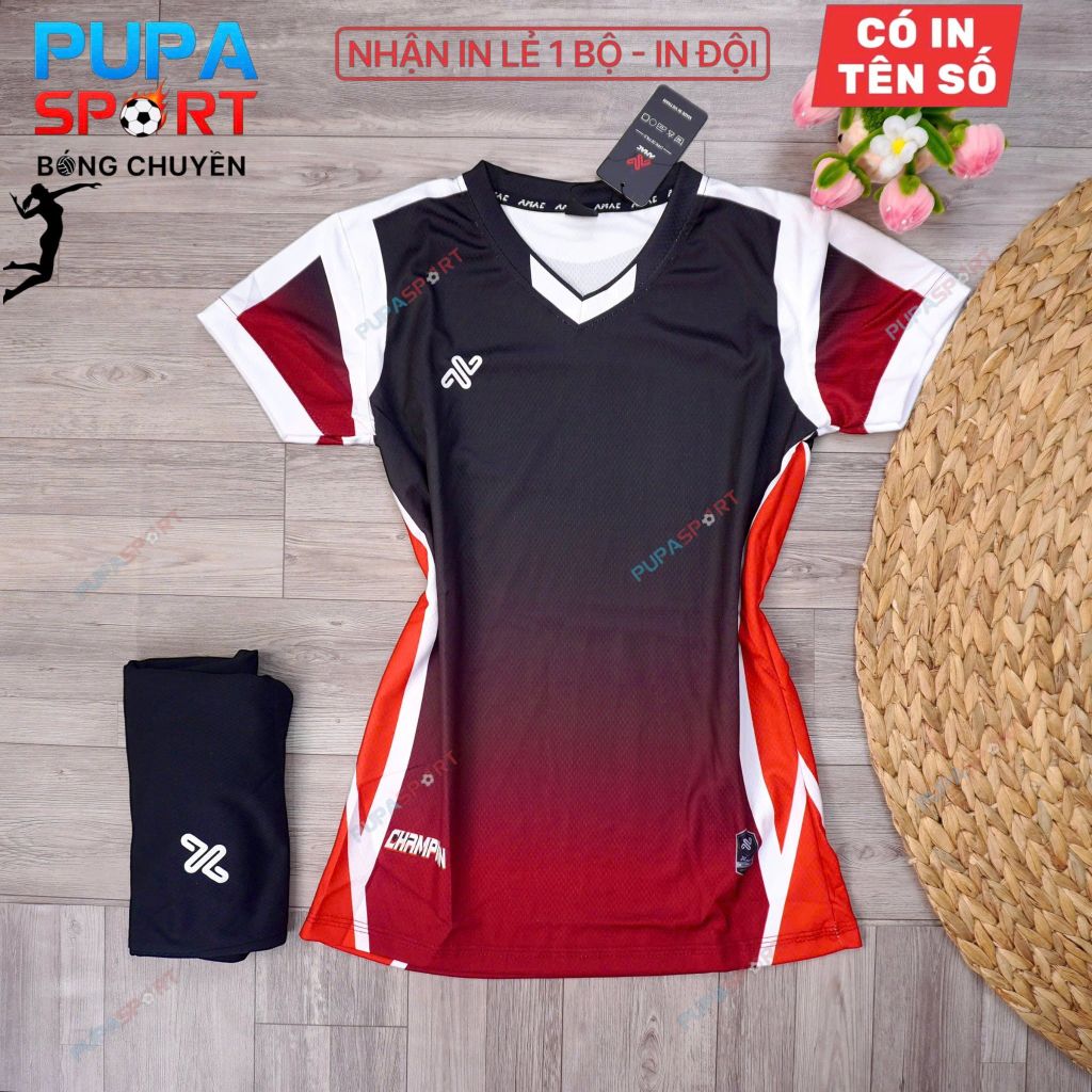 AMAC - BỘ BÓNG CHUYỀN - CHAMPION ( NỮ ) - MÀU ĐEN ĐỎ ĐẬM