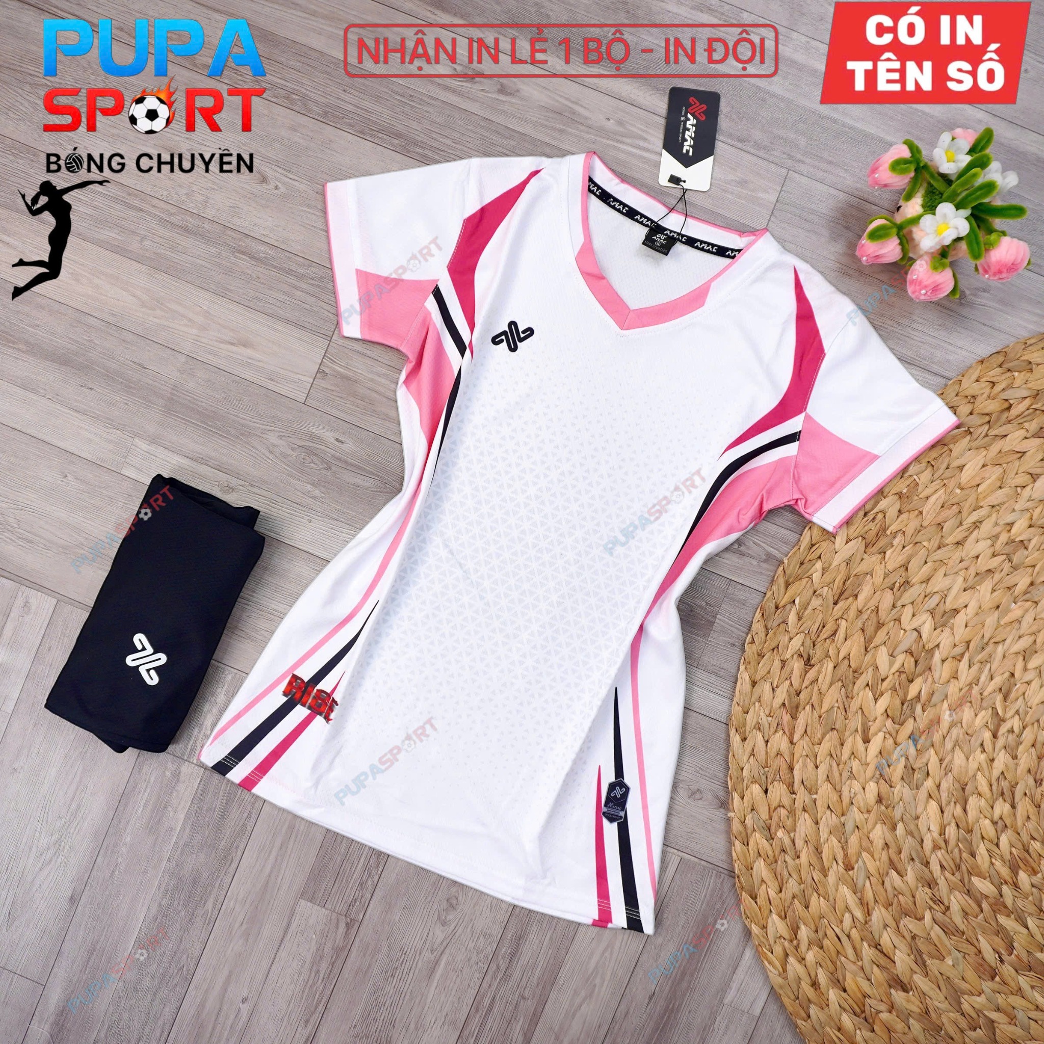 AMAC - BỘ BÓNG CHUYỀN - RISE ( NỮ ) - MÀU TRẮNG PHẤN SEN