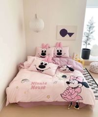 Bộ Chăn Ga Cotton Dành cho bé Hoạ tiết thêu Mickey Đáng Yêu