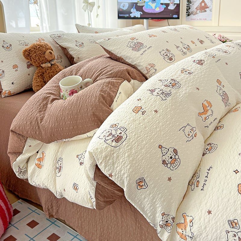 Bộ vỏ chăn ga PreCloud Linen - Đũi Mây Xu Kem Phong cách trẻ trung hiện đại  ID 4PCSPRECLOUD11-20