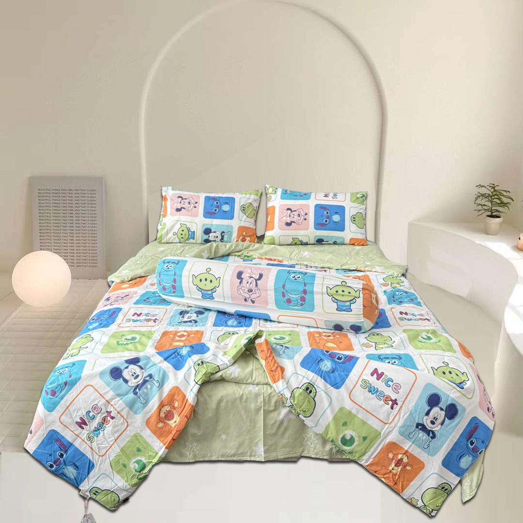 Bộ Chăn Ga Gối Chần hè Cotton Disney Home xinh xắn