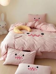 Bộ Chăn Ga Cotton Dành cho bé Hoạ tiết thêu Tinh linh Đáng Yêu mầu hồng Pink