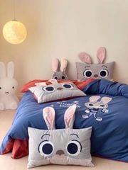 Bộ Chăn Ga Cotton Dành cho bé Hoạ tiết thêu thỏ xanh bunny faster
