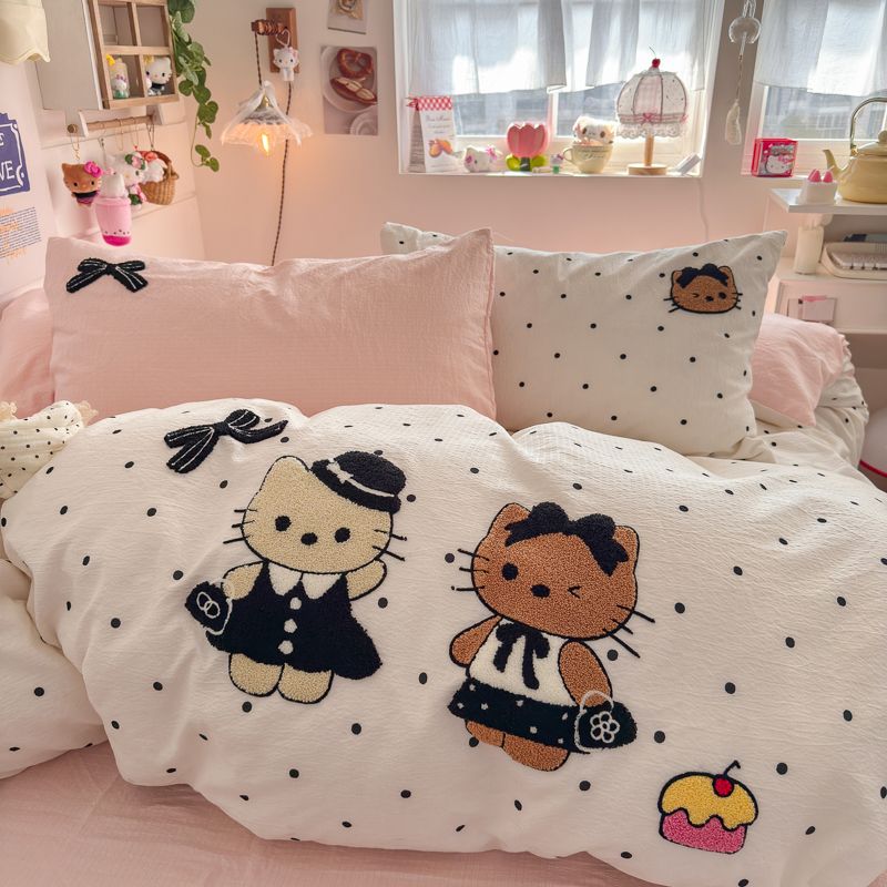 4pcs Cotton Linen Bedding Cover Set Fluffy Embroidery | ID : CLINEN4PCSFLUFFYEID05