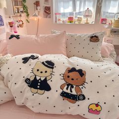 4pcs Cotton Linen Bedding Cover Set Fluffy Embroidery | ID : CLINEN4PCSFLUFFYEID05
