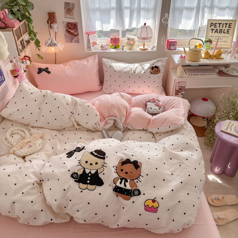 4pcs Cotton Linen Bedding Cover Set Fluffy Embroidery | ID : CLINEN4PCSFLUFFYEID05