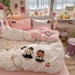 4pcs Cotton Linen Bedding Cover Set Fluffy Embroidery | ID : CLINEN4PCSFLUFFYEID05