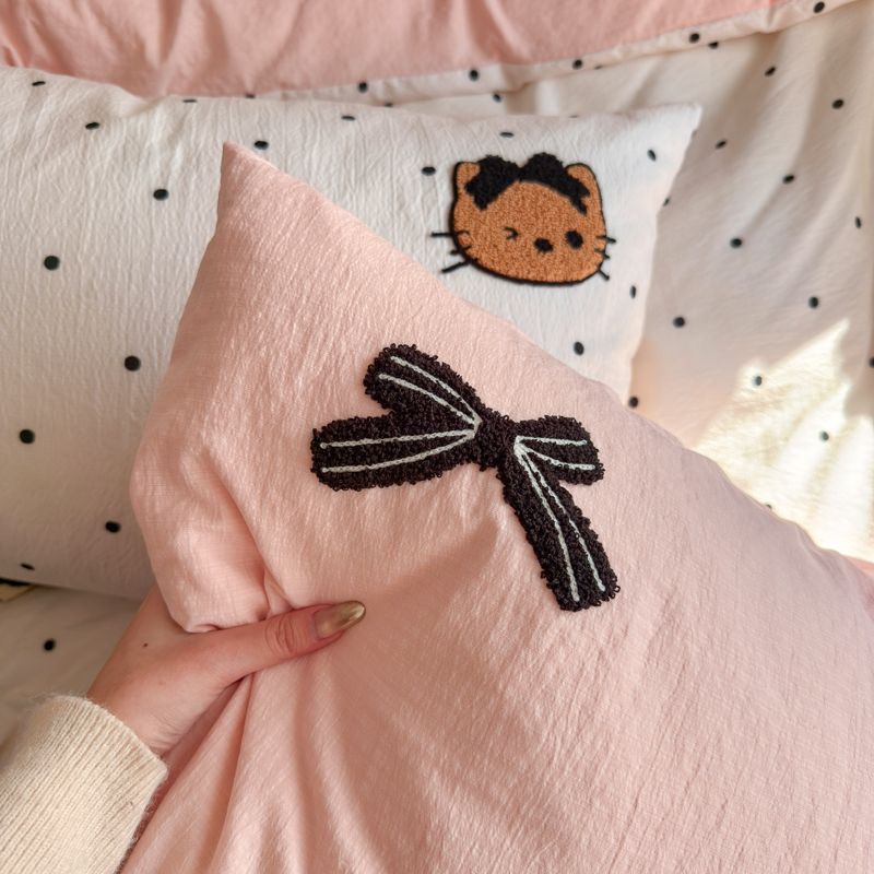4pcs Cotton Linen Bedding Cover Set Fluffy Embroidery | ID : CLINEN4PCSFLUFFYEID05