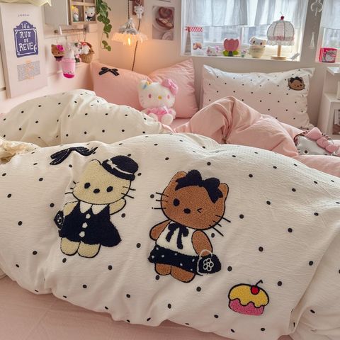 4pcs Cotton Linen Bedding Cover Set Fluffy Embroidery | ID : CLINEN4PCSFLUFFYEID05