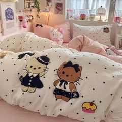 4pcs Cotton Linen Bedding Cover Set Fluffy Embroidery | ID : CLINEN4PCSFLUFFYEID05