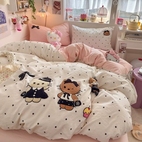 4pcs Cotton Linen Bedding Cover Set Fluffy Embroidery | ID : CLINEN4PCSFLUFFYEID05