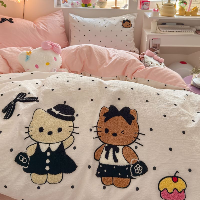 4pcs Cotton Linen Bedding Cover Set Fluffy Embroidery | ID : CLINEN4PCSFLUFFYEID05