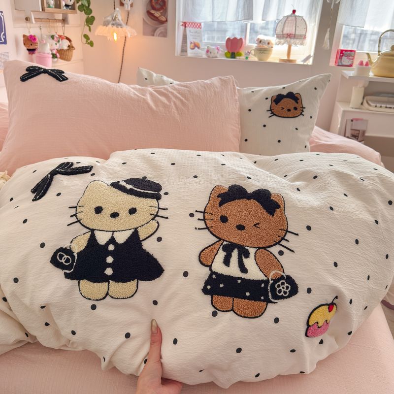 4pcs Cotton Linen Bedding Cover Set Fluffy Embroidery | ID : CLINEN4PCSFLUFFYEID05