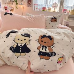 4pcs Cotton Linen Bedding Cover Set Fluffy Embroidery | ID : CLINEN4PCSFLUFFYEID05