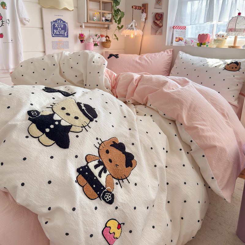 4pcs Cotton Linen Bedding Cover Set Fluffy Embroidery | ID : CLINEN4PCSFLUFFYEID05