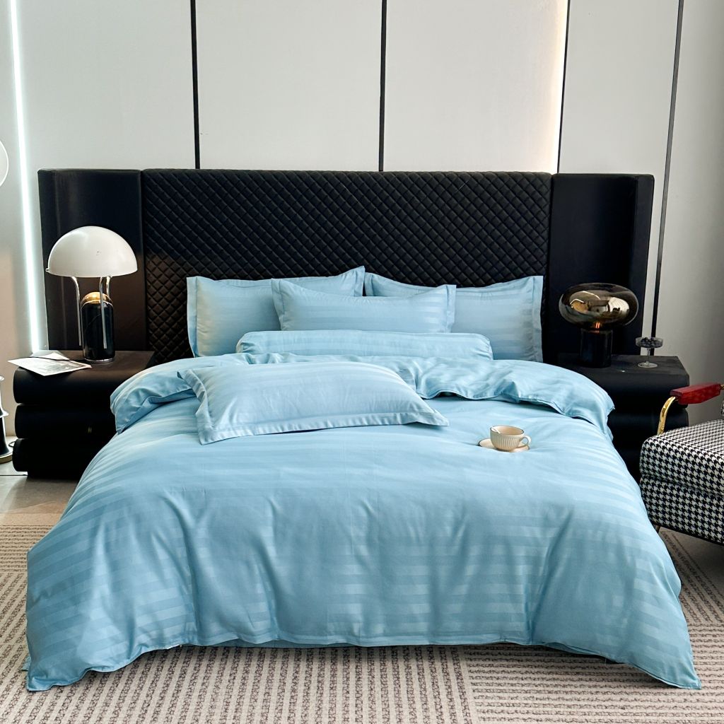 5Pcs Duvet Cover Set Hotel High density Glossy Silk Satin Turquoise
