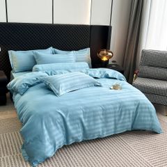 5Pcs Duvet Cover Set Hotel High density Glossy Silk Satin Turquoise