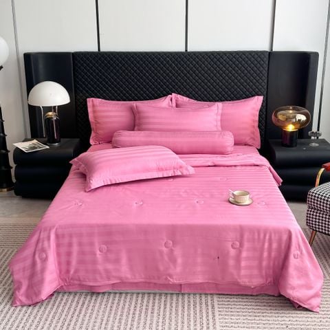 5Pcs Duvet Cover Set Hotel High density Glossy Silk Satin Magenta