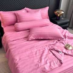 5Pcs Duvet Cover Set Hotel High density Glossy Silk Satin Magenta