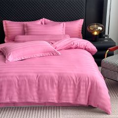 5Pcs Duvet Cover Set Hotel High density Glossy Silk Satin Magenta