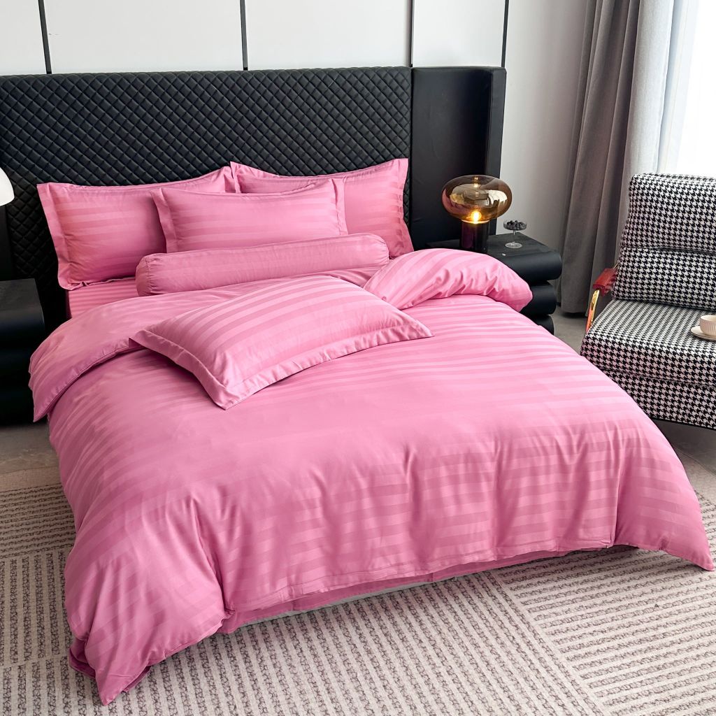 5Pcs Duvet Cover Set Hotel High density Glossy Silk Satin Magenta