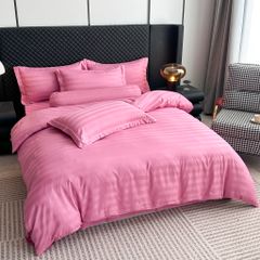 5Pcs Duvet Cover Set Hotel High density Glossy Silk Satin Magenta