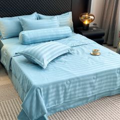 5Pcs Duvet Cover Set Hotel High density Glossy Silk Satin Turquoise