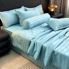 5Pcs Duvet Cover Set Hotel High density Glossy Silk Satin Turquoise