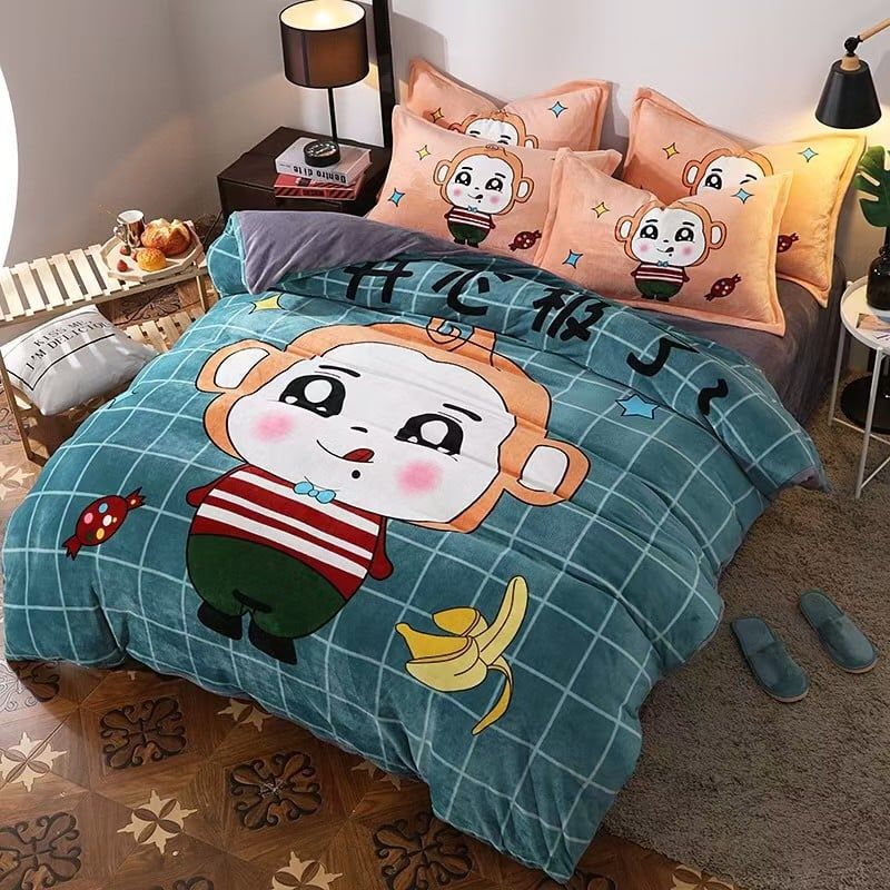 Set 4 Món Nỉ Nhung 200gr hình in 3D Monkey Bananer