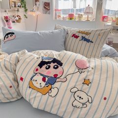 4pcs Cotton Linen Bedding Cover Set Fluffy Embroidery | ID : CLINEN4PCSFLUFFYEID07