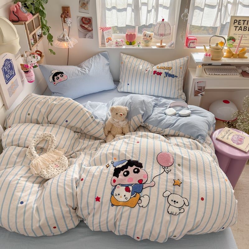 4pcs Cotton Linen Bedding Cover Set Fluffy Embroidery | ID : CLINEN4PCSFLUFFYEID07