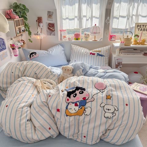 4pcs Cotton Linen Bedding Cover Set Fluffy Embroidery | ID : CLINEN4PCSFLUFFYEID07