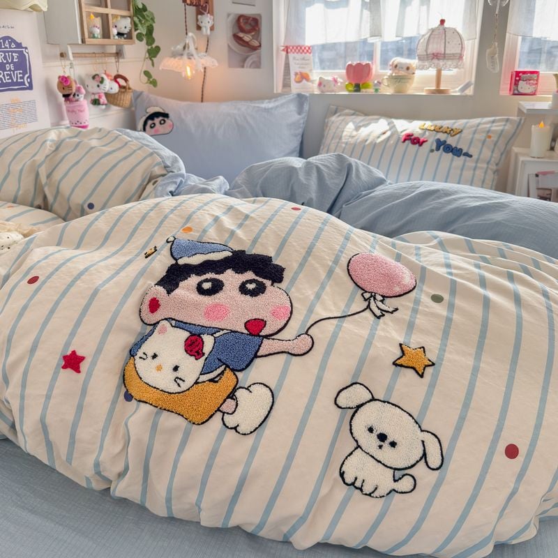 4pcs Cotton Linen Bedding Cover Set Fluffy Embroidery | ID : CLINEN4PCSFLUFFYEID07