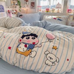 4pcs Cotton Linen Bedding Cover Set Fluffy Embroidery | ID : CLINEN4PCSFLUFFYEID07