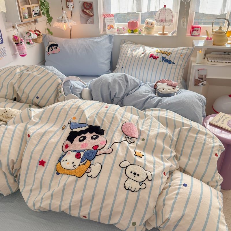 4pcs Cotton Linen Bedding Cover Set Fluffy Embroidery | ID : CLINEN4PCSFLUFFYEID07