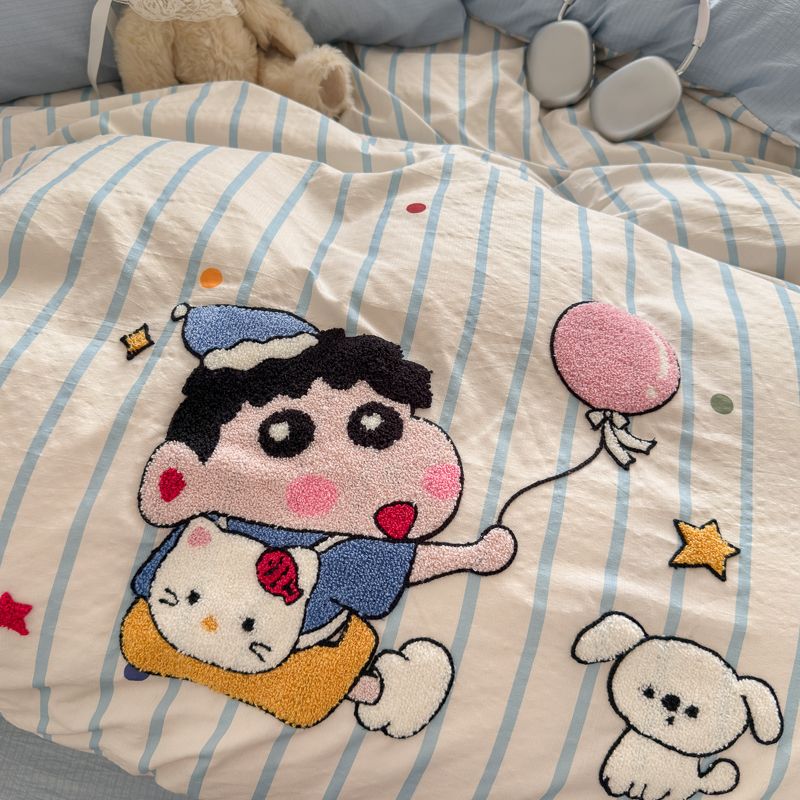 4pcs Cotton Linen Bedding Cover Set Fluffy Embroidery | ID : CLINEN4PCSFLUFFYEID07