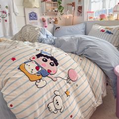 4pcs Cotton Linen Bedding Cover Set Fluffy Embroidery | ID : CLINEN4PCSFLUFFYEID07