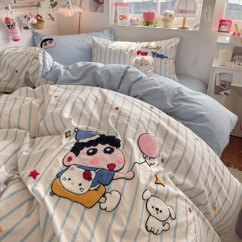 4pcs Cotton Linen Bedding Cover Set Fluffy Embroidery | ID : CLINEN4PCSFLUFFYEID07