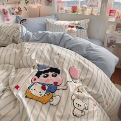 4pcs Cotton Linen Bedding Cover Set Fluffy Embroidery | ID : CLINEN4PCSFLUFFYEID07