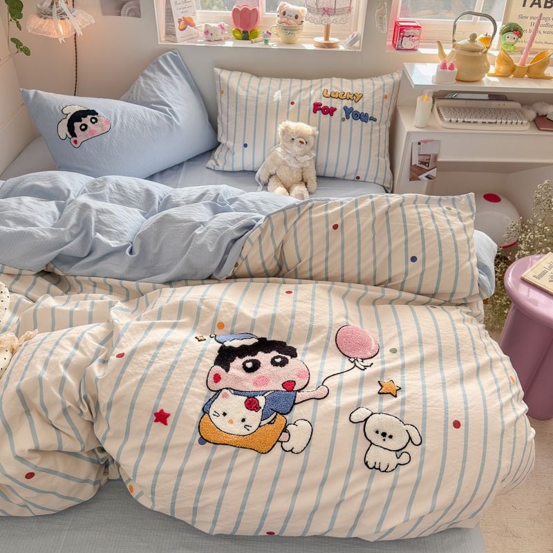 4pcs Cotton Linen Bedding Cover Set Fluffy Embroidery | ID : CLINEN4PCSFLUFFYEID07