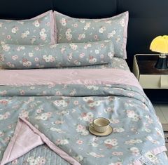 Bộ chăn ga gối lụa Lyocel Hàn Quốc - Ga chần bông đa năng hoa Bèo tây