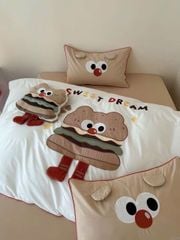 Bộ Chăn Ga Cotton Dành cho bé Hoạ tiết thêu SanwidCake